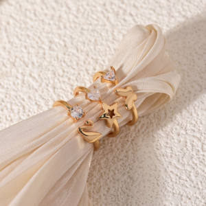 Mode benutzer definierte verstellbare Messing Moissan ite Zirkon 18 Karat vergoldet Hochzeits versprechen Art Deco Fingerring Set für Männer Frauen Anillos - Product Image 5