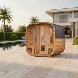 ห้องซาวน่าไม้ซีดาร์แดงทรงสี่เหลี่ยมแบบดั้งเดิมสำหรับกลางแจ้ง ยี่ห้อ Wood Sona พร้อมเตาไฟฟ้าสำหรับใช้ในเชิงพาณิชย์ รองรับ 4 คน แบบอบไอน้ำ - Product Image 1