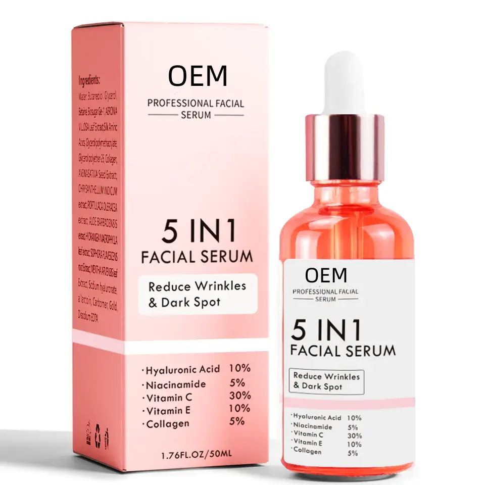 Nuovo siero per la cura della pelle viso 5 In 1 sbiancante Anti viso siero viso con 30% vitamina C 5% Niacinamide siero 10% vitamina E