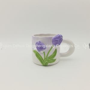 Tazza in Ceramica a Forma di <span class=keywords><strong>Tulipano</strong></span> Dipinta a Mano, Design di Lusso, Tazza per Caffè/Acqua con Piattino e Manico, Stile Occidentale/Instagram - Product Image 3