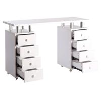 Table de manucure moderne minimaliste pour une personne avec aspirateur, roulettes et plusieurs tiroirs