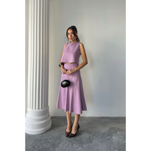 Conjunto de Dos Piezas para Mujer, Blusa sin Mangas de Gabardina y Falda Campana, Color Lila, Talla S - Product Image 4