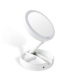 Espelho de maquiagem com lâmpada led, espelho de maquiagem com lâmpada dobrável, conveniente para dormitório, espelho de coração para meninas - Product Image 4