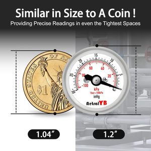 Atryb मिनी वैक्यूम दबाव गेज स्टेनलेस स्टील हाउसिंग पीतल आंतरिक 1.2 "डायल-30inhg/-100kpa npt 1/8" वापस माउंट शुष्क - Product Image 6