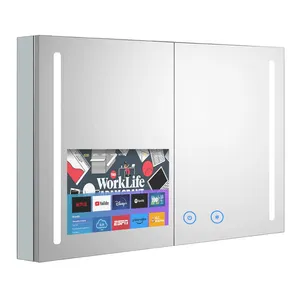 Toilet Aluminium Frame Kast Met Slimme Spiegel Touchscreen Bluetooth Slaapkamer Opslag Spiegelkast Voor Badkamer Appartement