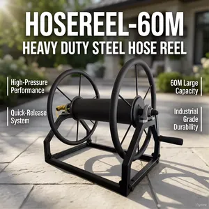 HOSEREEL-60M Heavy Duty Quick Removable High Pressure Steel <strong>Empty</strong> Wall-Mounted Rubber <strong>Hose</strong> Spraying Garden <strong>Hose</strong> <strong>Reel</strong> - Product Image 1