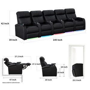 Fauteuil inclinable intelligent moderne 6 places en cuir véritable avec structure en bois, rembourrage en mousse à mémoire de forme, extensible, multifonction, réglable 396-R6 Premium - Product Image 3