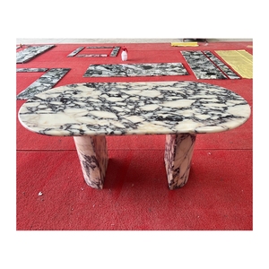 Sang trọng ý calacatta Viola Đá Cẩm Thạch Bàn Ăn Hiện đại bằng đá cẩm thạch đồ nội thất bảng basse hình bầu dục bằng đá cẩm thạch bàn ăn Đặt đá - Product Image 6