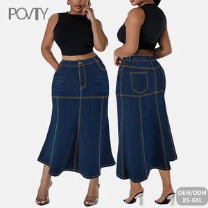 POVTY-<span class=keywords><strong>Jupe</strong></span> <span class=keywords><strong>longue</strong></span> <span class=keywords><strong>en</strong></span> denim, extensible, douce, <span class=keywords><strong>évasée</strong></span>, ligne A, paillettes, à volants, taille naturelle, maxi - Product Image 1