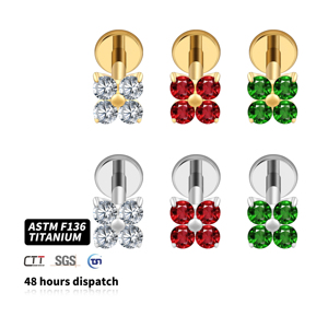 Orecchini a perno con fiore CZ in titanio ASTM F136 16G, gioielli impermeabili per piercing labret, <span class=keywords><strong>helix</strong></span>, labbra e orecchie, accessori da <span class=keywords><strong>donna</strong></span> - Product Image 1