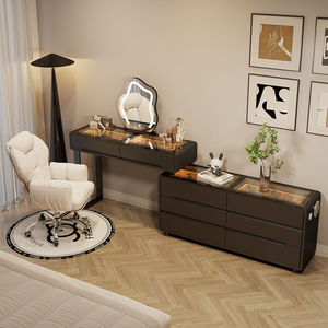 Table de toilette moderne minimaliste avec miroir <span class=keywords><strong>LED</strong></span> intelligent intégré extensible, éclairage de luxe en bois massif - Product Image 3