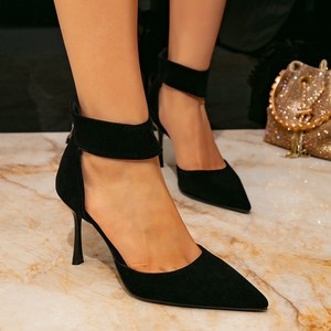 <span class=keywords><strong>Sandali</strong></span> con <span class=keywords><strong>tacco</strong></span> <span class=keywords><strong>alto</strong></span> da donna, neri in peluche, alla moda e sexy, con punta a punta e cerniera posteriore. - Product Image 3