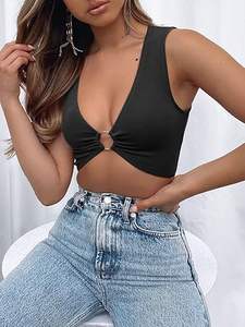 Sexy Crop <strong>Tops</strong> for Women Sleeveless Deep V Neck Workout <strong>Tops</strong> <strong>Cleavage</strong> Cropped Custom Tank <strong>Tops</strong> - Product Image 5