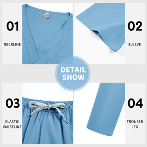 Women Scrub Set V-Neck Short Sleeve Pants Moisture Wicking Hospital Uniforms Split Set Knitted Fabric S XXL - Product Image 2