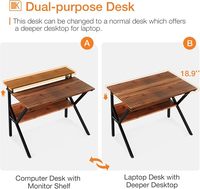 Bureau d'ordinateur pliable avec support pour écran et étagère de rangement, cadre en métal imitation bois, bureau d'écriture pour ordinateur portable pour la maison, le bureau ou la chambre