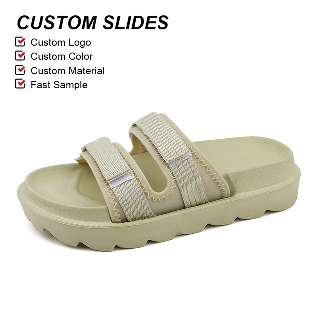 OLICOM Wholesale Designer Summer Beach Women Double Buckle Strap Hook and Loop Custom Logo Sandals Slides Slippers for Women
