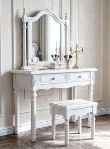 Classic Solid Wood Vanity Table Set with Adjustable <b>Mirror</b> & Stool, 2 Storage Drawers Makeup Desk for Bedroom Dressing Table - Product Image 4