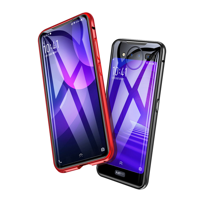 Magnetic Adsorption Case Metal Frame Front and Back Tempered Glass Flip Cover Full Body Protective Case for VIVO X60 Pro