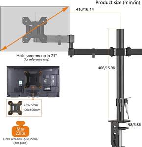 Support pour écran d'ordinateur de 13 à 27 pouces, avec double bras entièrement réglable, 22lbs - Product Image 6