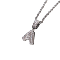 TZM1 Collier Pendentif Unisexe en Laiton Argenté avec Lettre de l'Alphabet Anglais en Zircon, Style Hip-Hop New Rock, Bijou de Mode pour Hommes