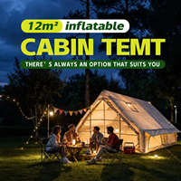 Tente gonflable Air Beam de 12 mètres carrés, style cabane, abri de glamping avec fenêtre de toit et grands panneaux avant en maille