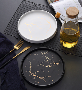 Plato de cerámica de mármol de lujo, negro, blanco, con vetas doradas, redondo, para carne, sushi, hotel, restaurante, recuerdo de boda, venta al por mayor. - Product Image 5