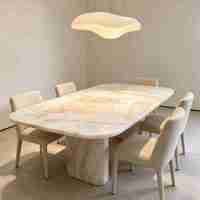 Table à manger en marbre rectangulaire, pierre naturelle polie pour salon, maison