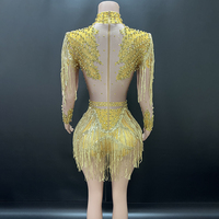 Novance Y4901-B Gaun Wanita Pakaian Seksi untuk Pertunjukan Tari Kostum Kristal Klub Malam Bodysuit Wanita Streetwear