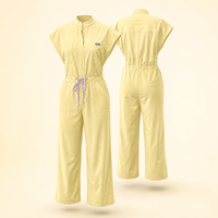 Combinaison médicale jaune beurre pour femme, col montant, extensible, respirante, uniforme d'infirmière une pièce avec cordon de serrage à la taille
