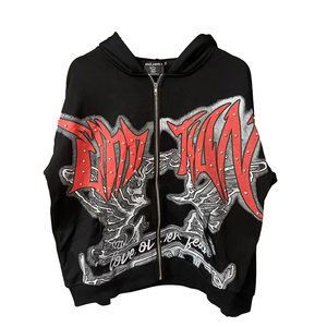 Sudadera con capucha forrada de invierno MIXED EMOTION con cremallera de diamantes hecha a mano, 450G, 100% algodón tejido, impermeable, transpirable, ropa deportiva completa - Product Image 2