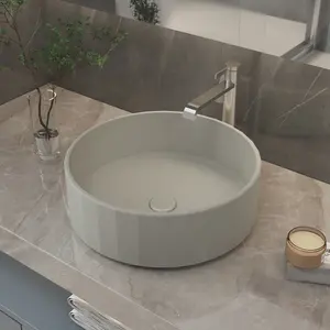 Round Washbasin Countertop Bathroom Art Basin Concrete Rectangle Cabinet Hotel Commercial Table Top Cement Sink For Bathroom