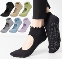 Chaussettes de yoga pour femmes en coton peigné tricoté, sans talon, antidérapantes, taille unique, pour Pilates, fitness, danse
