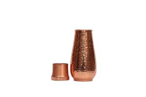 Handcrafted 100% Pure Copper Bedside Carafe - Hammered <b>Bell</b>-Shaped Ayurvedic Water Pot with Inbuilt Glass Lid for Natural Detox - Product Image 4