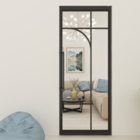 Porte coulissante intérieure au design moderne, finition noire thermolaquée, panneau en verre trempé, cadre en acier, décoration d'appartement