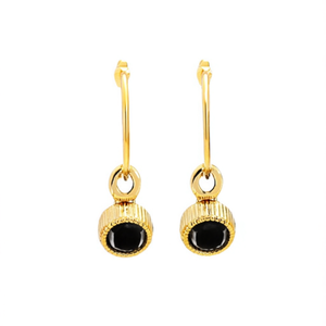 Boucles d'oreilles créoles en acier inoxydable plaqué or avec incrustation de pierres noires pour femmes, bijoux raffinés - Product Image 2