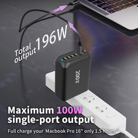 Cargador USB C Gan de 200W al por Mayor, Cargador de Escritorio de 6 Puertos con Carga Rápida Tipo C, Luz LED para Teléfono, Laptop, Tablet, Adaptador USB de Pared