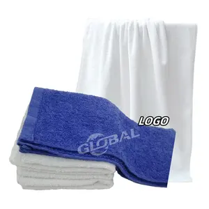 Custom LOGO Wholesale SOLID COLOR White Blue 100% Cotton Bath Face Hand Towel for Sport Pet Barber Shop Beauty Salon Catering
