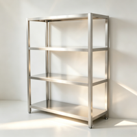 Étagère de rangement carrée en acier inoxydable épaissi 201/304, type creux, 4 niveaux, étagères plates, pieds réglables en hauteur, 300 cm, usage commercial