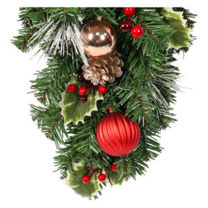 Porte artificielle en forme de larme de Noël avec des pommes de pin ruban de baies rouges couronne d'aiguilles de pin de verdure floquée pour la décoration de festival - Product Image 2