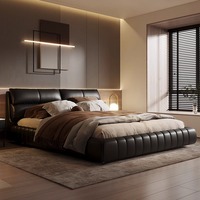 Lit king-size en cuir italien chinois moderne minimaliste, extensible et pliable, pour chambre principale