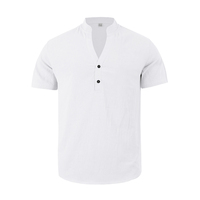 T-shirts Henley pour hommes en mélange de lin uni, col en V, patte de boutonnage, respirants, hauts d'été pour la plage, vente directe d'usine, personnalisation OEM