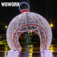 Boule de Noël géante WOWORK 2026, décoration imperméable pour extérieur, grande boule de Noël vintage à LED, accessoire photo, motif de Noël, fournitures de rue