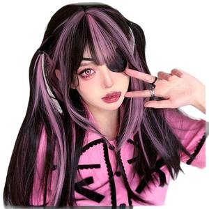 วิกผมเต็มศีรษะ Dm179 ผมยาวตรงสีดำไล่ระดับสีชมพูพร้อมไฮไลท์ ใยสังเคราะห์คาเนคาลอน สำหรับคอสเพลย์สไตล์อนิเมะ - Product Image 2