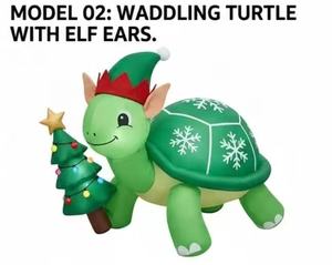Cute Waddling Christmas Inflatable Turtle with Santa Hat LED Blow-up Holiday Ornament for Outdoor Lawn Garden Decor - Product Image 3