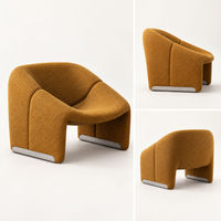 Chaise longue moderne en tissu bouclé avec base en métal et siège incurvé pour hall d'hôtel ou salon