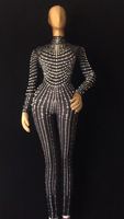 Barboteuse de luxe à perles pour femmes, sexy, moulante, Clubwear, dames, manches longues, mode Slim, combinaison de spectacle pour fête