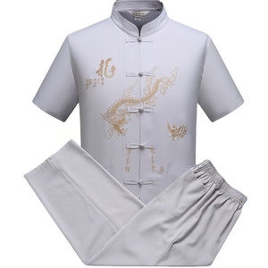 Uniforme de tai chi bordado con Dragón, ropa de verano, traje tang de manga corta blanca, wing chun - Product Image 6