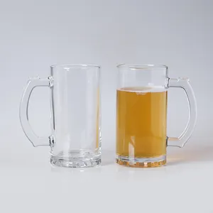 Tasses à bière en verre transparent de haute qualité de 16oz avec poignée pour la maison et le bar
