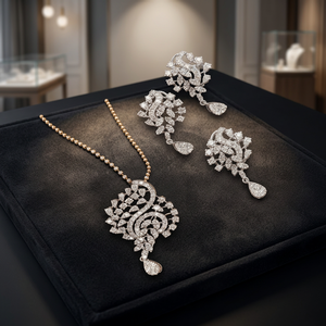 Vente en gros de boucles d'oreilles et pendentif en or 18 carats avec diamants naturels, ensemble de bijoux luxueux pour femmes, idéal pour les mariages, les cadeaux et les occasions spéciales - Product Image 2