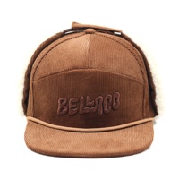 Casquette Snapback 7 Panneaux en Corduroy avec Logo Brodé 3D Personnalisé, Rabats d'Oreilles Hiver, Style Hip Hop Sportif d'Extérieur, Vente en Gros